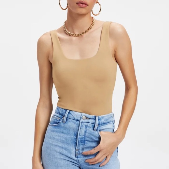 NWT Good American Modern Tank Scuba Bodysuit Tan Brown Women’s Size X-Large - Picture 1 of 8